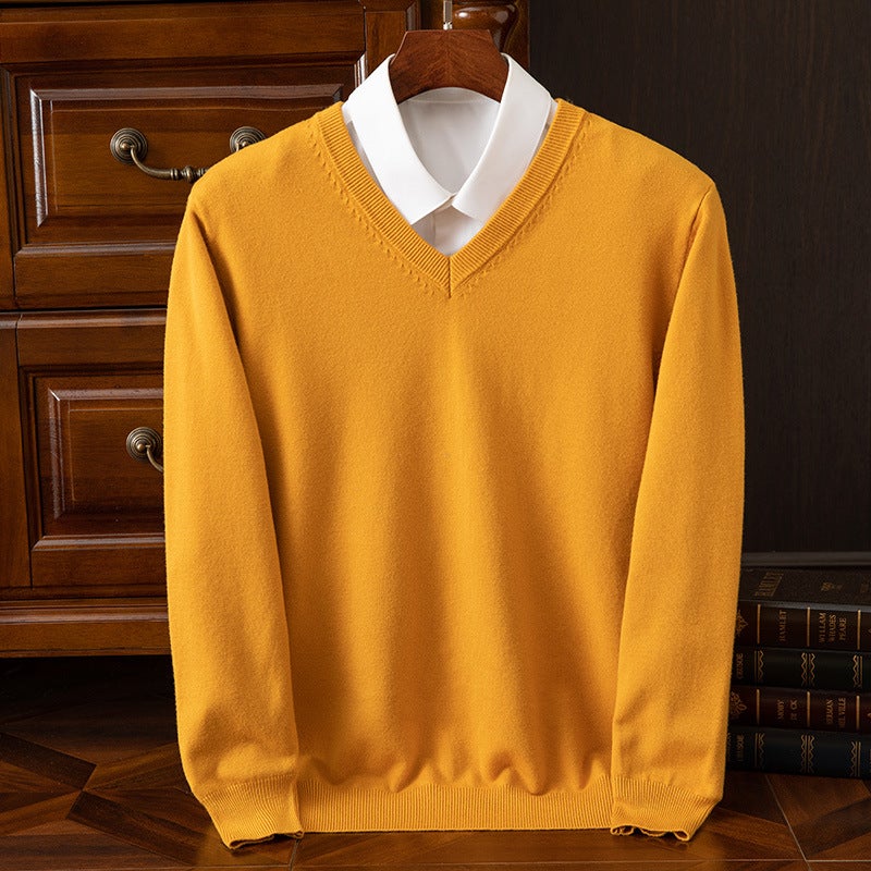 Sweater For Men, New Style, Large Size Knit Sweater With Round V-Neck, Business Men'S Sweater, Base Layer Shirt - Image 1